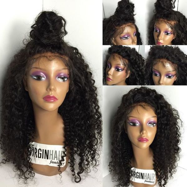 

100 virgin lace front human hair wig baby hair pre plucked natural hairline full lace wig kinky curly brazilian wig for black women