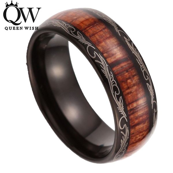 

queenwish 8mm black slivering tungsten carbide ring koa wood inlay dome matching wedding bands anniversary men's jewelry, Slivery;golden