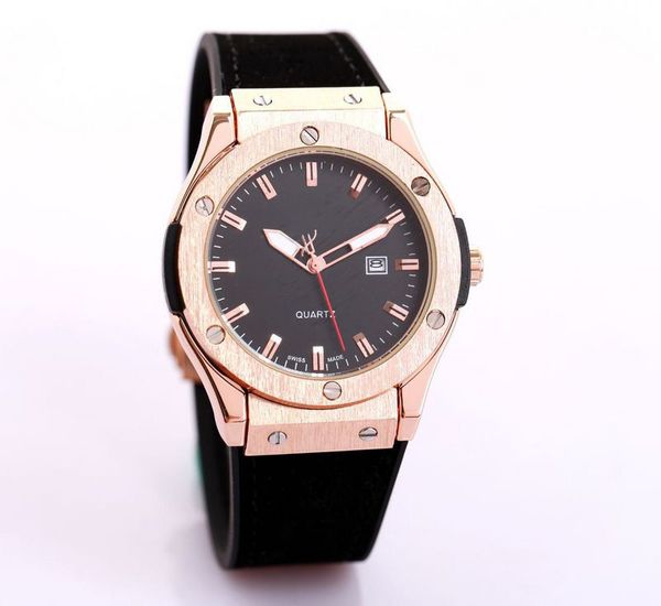 

reloj hombre 44 мм большой циферблат день дата мужские золотые часы тег новый бренд случайные мужские автоматические часы черный кожаный наручные часы мастер кварцевые часы