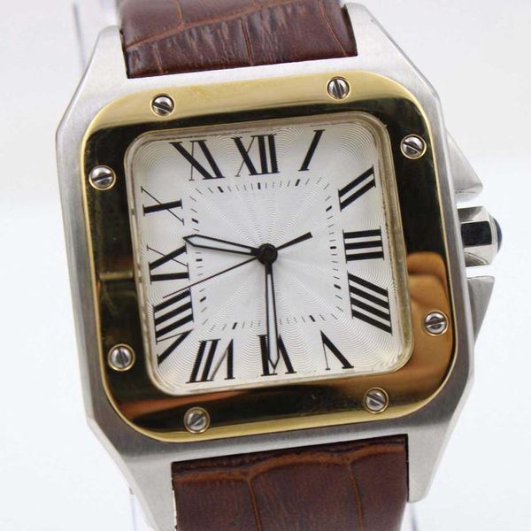 

luxury white roman dial brown leather belt stainless mens quartz fashion wrist men watch casual wristwatches business watches, Slivery;brown