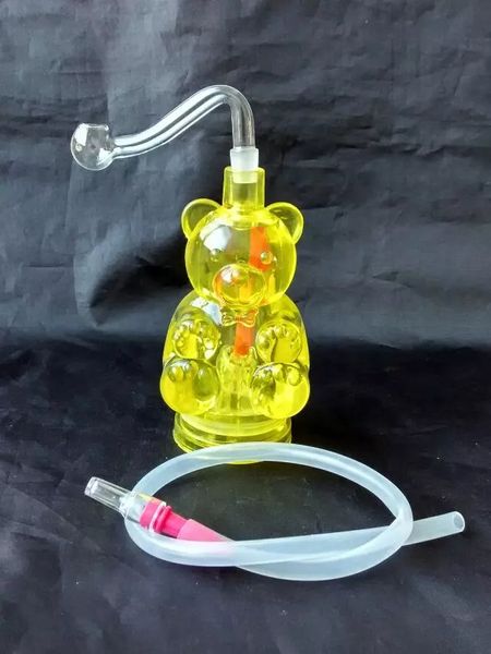 Dreifarbige Bären-Huka-Glas-Bongs-Zusätze, Wasserpfeifen-Glas-Bongs Hooakahs zwei Funktionen für Bohrinsel-Glas-Bongs