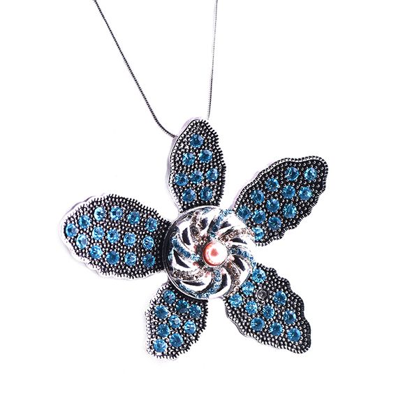 

10pcs crystal big flowers necklaces interchangeable 18mm noosa chunk ginger snap buttons for necklace vochen snap jewelry pendant necklaces, Silver