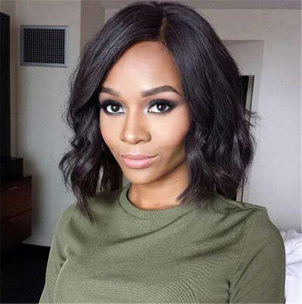 Glueless Full Lace Wigs Virgin Brazilian Short Wavy Bob Full Lace