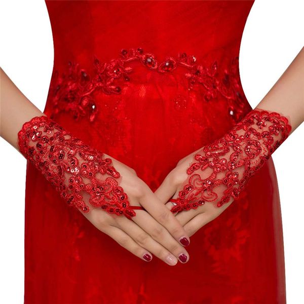 

wholesale- 1pair bride party dress fingerless rhinestone lace satin gloves, Blue;gray