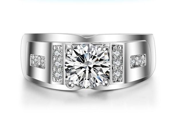 

100% 925 sterling silver men luxury 0.6ct cz diamond engagement rings for lover's men wedding rings, Golden;silver