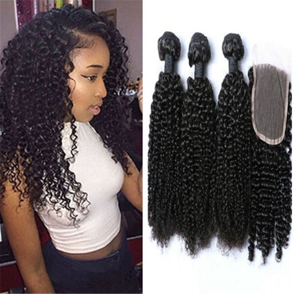 2019 Cambodian Curly Hair Weave With Closure 3 Bundles Unprocessed