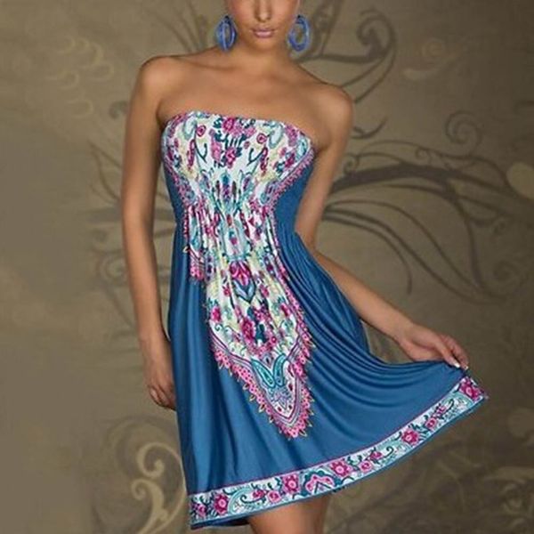 

wholesale- women mini dress casual floral bandeau beach summer boho maxi sundress, White;black