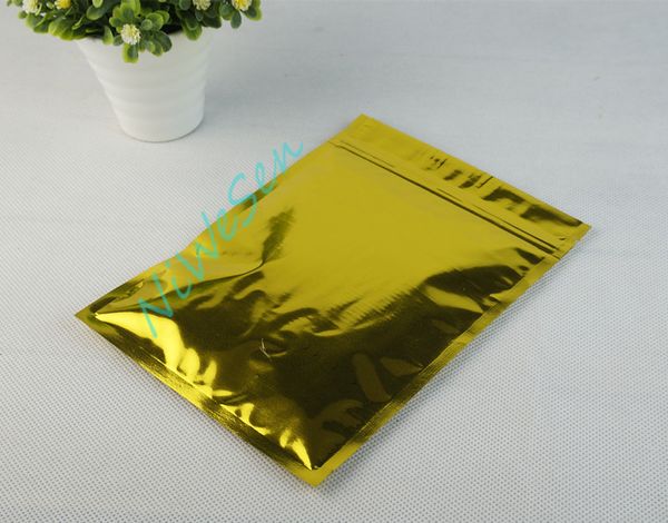 14x20 cm, sacchetto a chiusura lampo in plastica con foglio di alluminio oro 100 pz / lotto, custodia con cerniera in lamina di mylar di farina di mais riutilizzabile, confezione tasca dorata al cioccolato