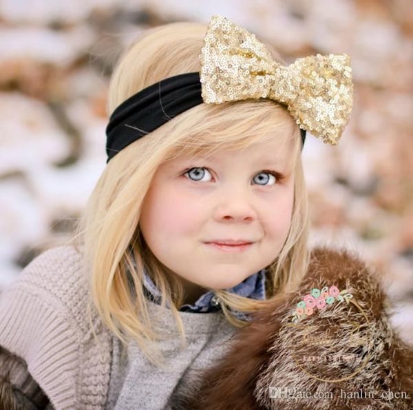 

2018 new real infant hairband sequins bow girls turban 7 colors stripe elastic headband headwrap newborn hair band accessories td-088578