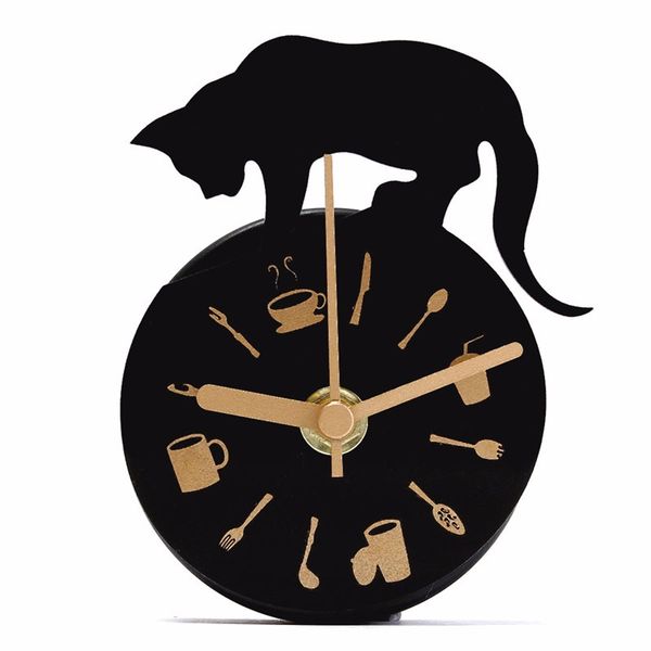 wholesale black plastic magnet clock refrigerator kitchen wall clock cat design for creative home decor - Designer Kitchen Wall Clocks wholesale black plastic magnet clock refrigerator kitchen wall clock cat design for creative home decor - Designer Kitchen Wall Clocks