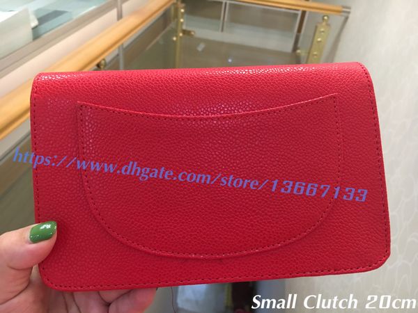 

red women's genuine caviar leather woc clutch 33817 small flap chain bags 20cm lady black crossbody mesenger bag