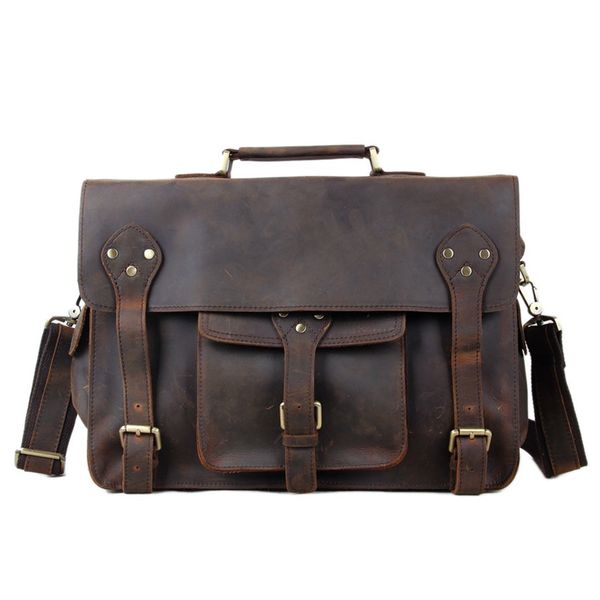 

wholesale- rockcow hotsale crazy horse leather briefcase laptop messenger bag fashion style 2014 new design men's shoulder bag 7200