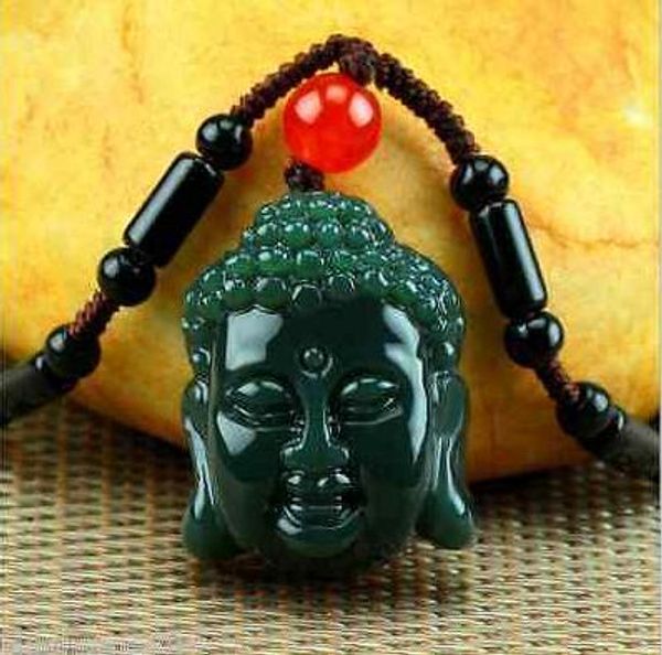 

china 100% natural nephrite hetian jade rulai buddha head jade pendant necklace, Silver