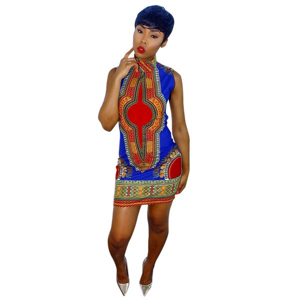 Atacado- 2016 Novo Verão Plus Size Africano Imprimir Dashiki Vestido para Mulheres Vestidos África Roupas Tradicionais Senhoras Vestido Dos Desenhos De Moda