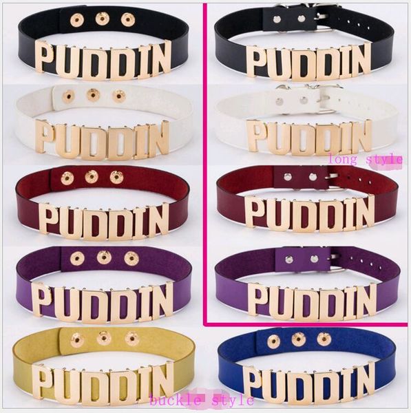 

harley quinn puddin choker collars suicide squad letter simulation leather necklaces for men women selling items, Golden;silver