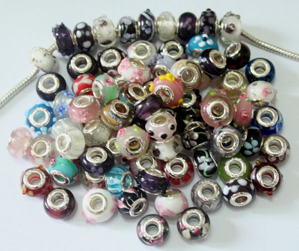 

Смешанные 925 стерлингового серебра большое отверстие Мурано Lampwork стекло Шарм бусины для Pandora Европейский ювелирные изделия браслет рождественские подарки женщина