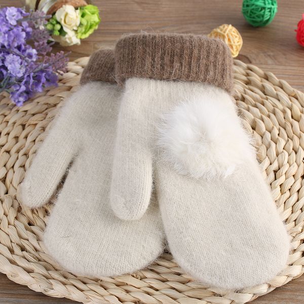 

wholesale- 2017 newly design women winter warm wool gloves ladies fur pom poms mittens fingerless gloves, Blue;gray