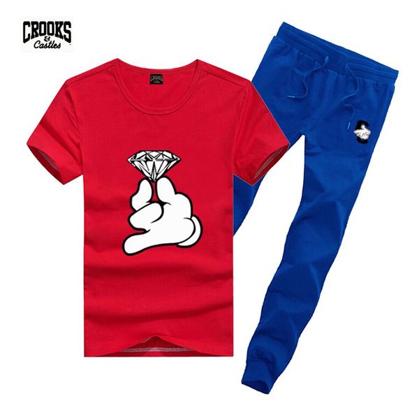

t2630 size s-5xl new arrival crooks and castles suit mens t shirts +pants men's tracksuits colorful letter style, Gray