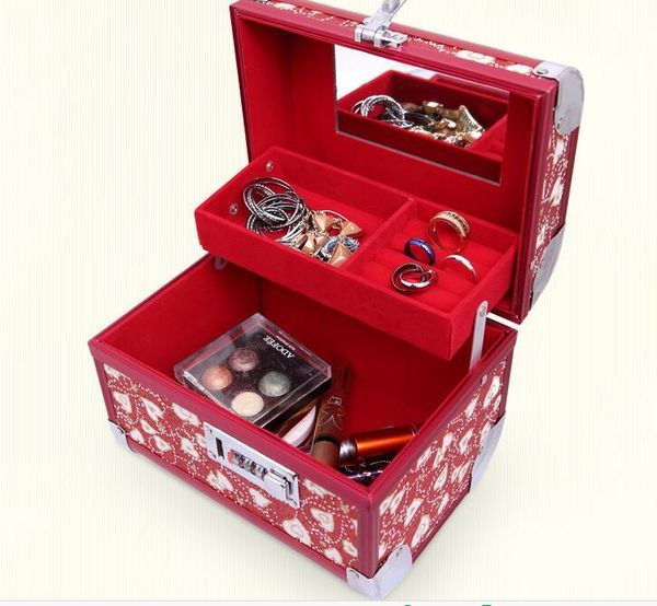 Heart Mirror Case Jewelry Box Red For Wedding Ceremony Storage Bridal Makeup Alloy Password Lock 20 15 16cm Canada 2019 From Love Beautiful