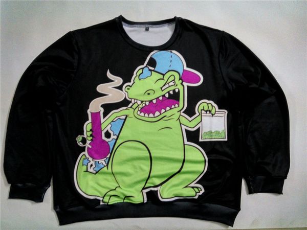 

real usa size reptar 3d sublimation print crewneck sweatshirts plus size, Black