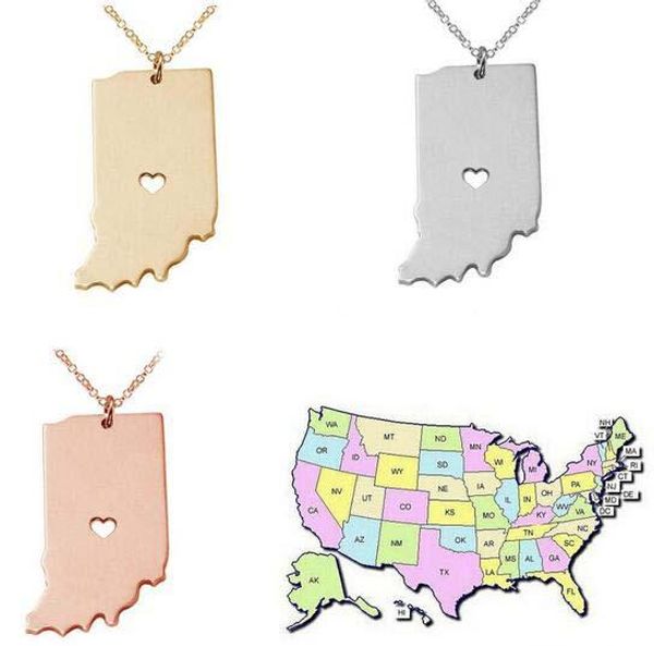 US Indiana State Map Halsketten, personalisierte State Shaped Anhänger Halskette, s925 Silber Halskette mit Herz