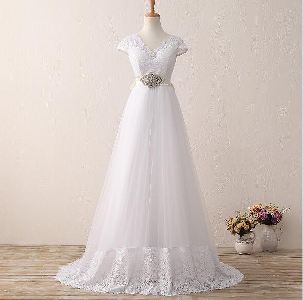 

2017 new romantic beach a-line wedding dresses cap sleeve backless lace summer bridal gowns vestido de noiva, White