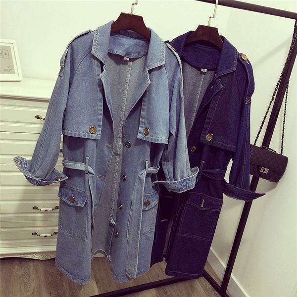 

wholesale- 2016 women denim coat vintage turn down collar oversize women jacket coat for women long denim coat femme casaco feminino, Black;brown
