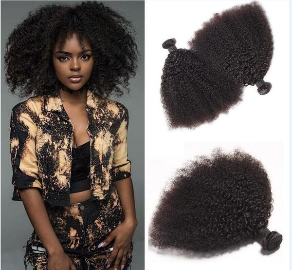 

peruvian human remy virgin hair afro kinky curly hair weaves natural color 100g/bundle double wefts 4bundles/lot hair extensions, Black