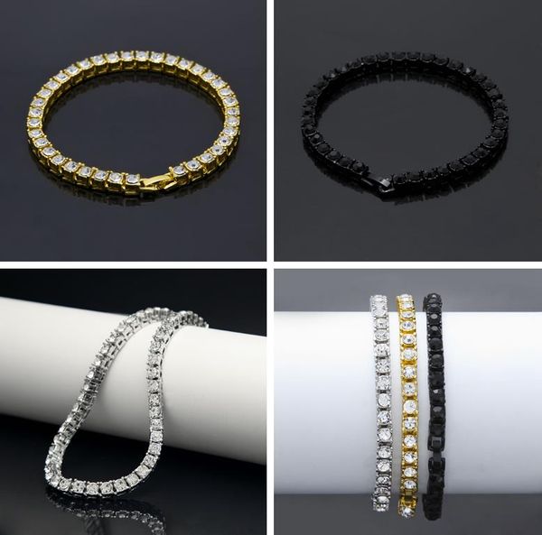 Iced Out 1 Row Strass Bracciale Hot Mens di alta qualità Hip Hop Style Gold Clear Simulated Diamond 8 