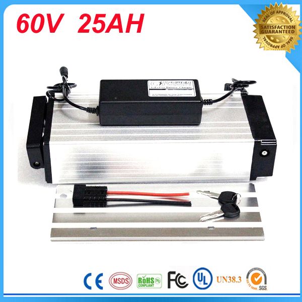 

rear rack lithium battery 60v 25ah ebike li-ion battery 60v rechargeble battery for electric bicycle with charger for sanyo cell