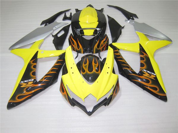 100 % passend für Suzuki Spritzguss-Verkleidungen GSXR600 08 09 10 Orange Flames Yellow Black Verkleidungsset GSXR750 2008 2009 2010 OI13