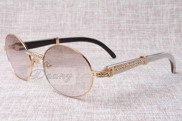 

high-end round diamond sunglasses 7550178 natural black and white angle spectacle frame sunglasses men female eyeglasses size: 57-22-135mm, White;black