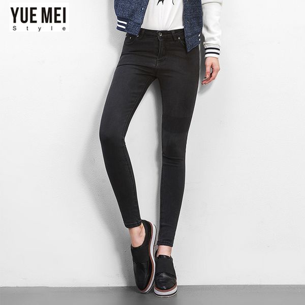 

wholesale- black gray full length plus size women jeans mid waist denim pants elastic slim jeans for big women, Blue