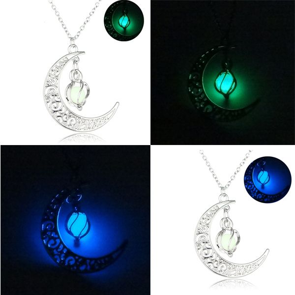 

magic moon spiral ball pendant necklace glow in the dark necklace vintage steampunk hollow glowing luminous necklace jewelry b457q, Silver