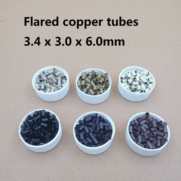 

wholesale-1000pcs 3.4*3.0* 6mm 3.5mm flare euro lock copper tubes micro rings links beads for stick i tip hair extensions 3# dark brown, Black;brown