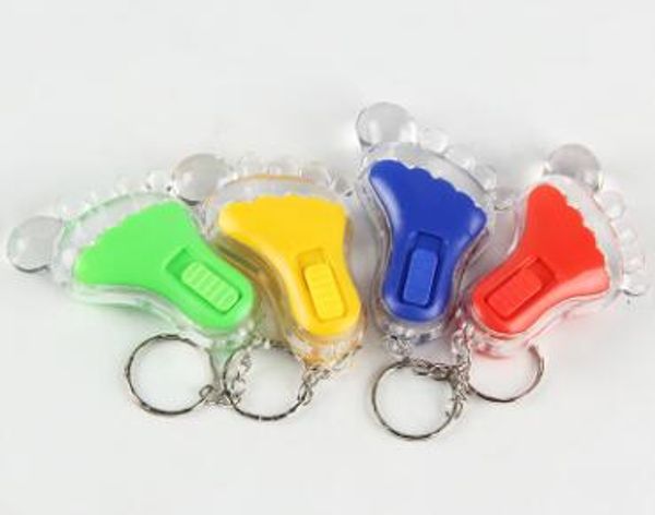 1set = 48 pcs Acrílico Mini Foot LED Chaveiro Chaveiros Chaveiros Pequenos Lanterna Lanterna Ao Ar Livre Keychain 4 Cores