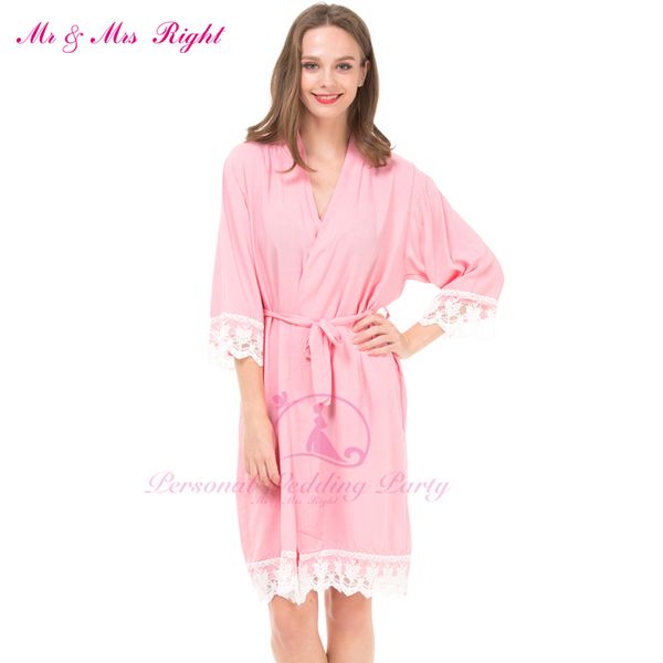 

wholesale- lace robe soft cotton wedding party kimono bride bridemad solid girls women bathrobes maternity party nightdress, Black;red