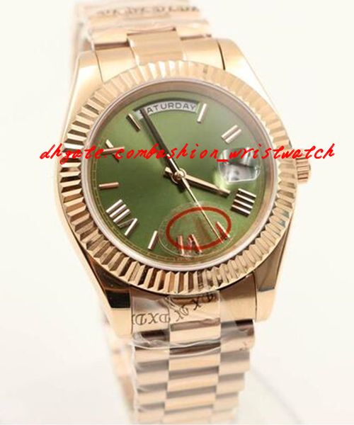 

luxury automatic mens watch rose gold 228235 automatic mechanical self-winding concealed folding crown green dail mens watches, Slivery;brown