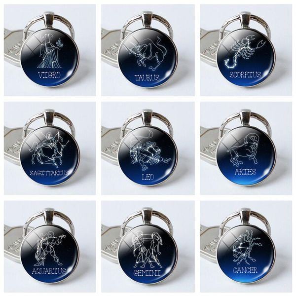 

brand new twelve constellations glass keychain time gem popular pendant jewelry kr376 keychains mix order 20 pieces a lot, Slivery;golden