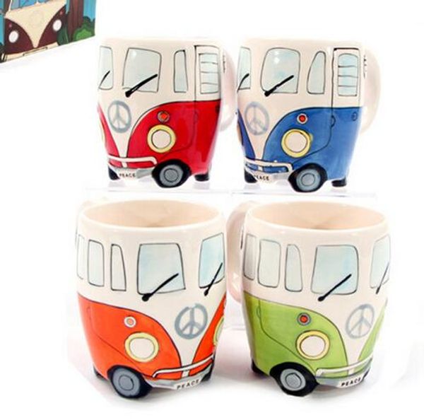 

столовая мультфильм двухэтажный автобус кружки ручная роспись ретро керамическая чашка кофе молоко чай кружка посуда novetly подарки