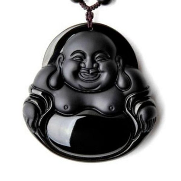

dj jewelry new natural obsidian necklace fashion black maitreya pendant for women men vintage fine jade jewelry ornament gift 38*38mm, Silver