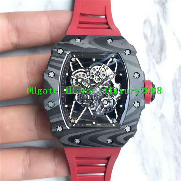 

Luxury brand ntpt carbon fiber ca e keleton dial rafael nadal men watch eta7750 automatic chronograph red rubber trap man wri twatche