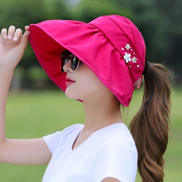 

wholesale- women's summer solid color foldable canvas cap sun hats casual visor brim cap, Blue;gray
