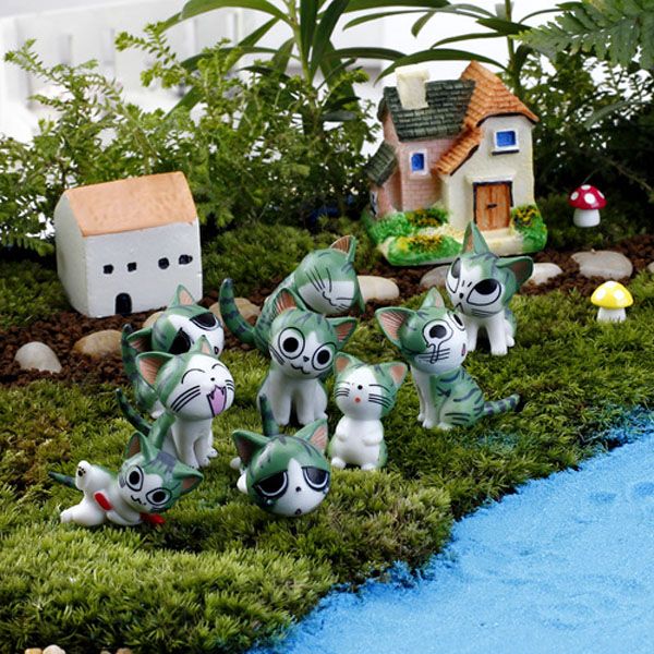 2019 Cartoon Chis Sweet Home Cute Cat Resin Craft Garden Home Miniature Jardin Decoration Microlandschaft Terrariums Potting Decorating Diy From