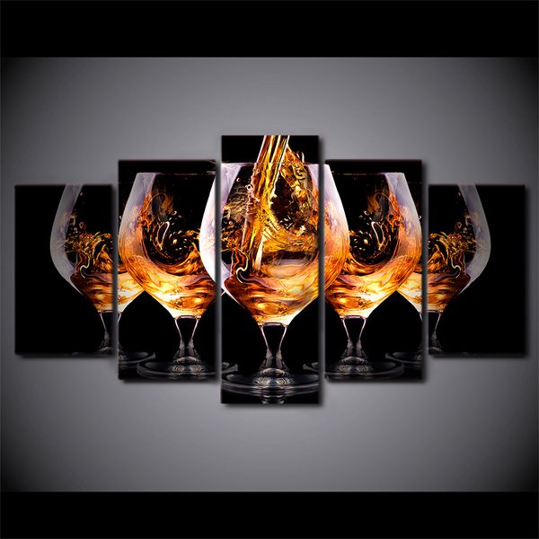 2019 Five Big Wine Glasses 5 Panel Canvas Painting Modern Wall Art