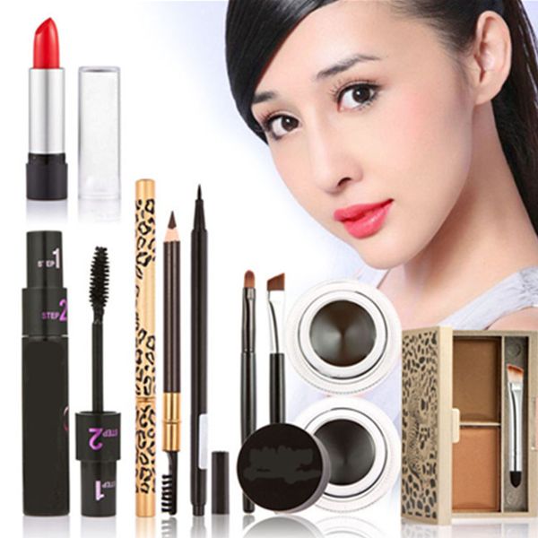 

wholesale- 1 set makeup comestic beauty set eyeliner eyeshadow pencil lipstick mascara brow powder make up kit