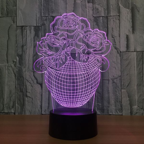 2019 Flower Vase 3d Illusion Led Lamp Night Light 7 Rgb Lights Dc