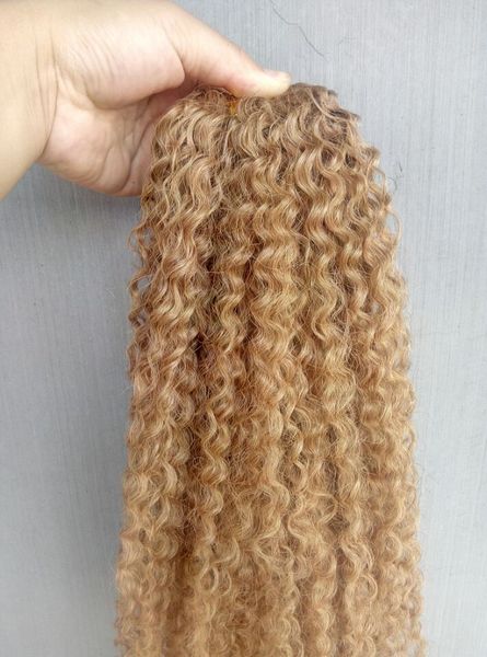 Brasilianisches reines Remy-Haar mit verworrenen Locken, menschliche Haarverlängerung, blond, 270#, Farbe 100 g, ein Bündel