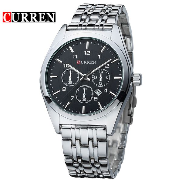 CURREN 8134 Sports Men Relógio de Aço Inoxidável Ajustável Japão Quartz Movement Analógico Relógio de Pulso de Aço Inoxidável Marca Homens Relógios Cor Preta