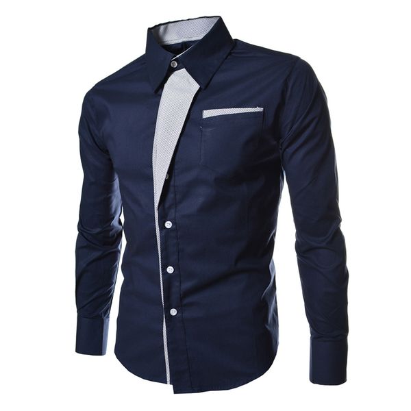 

wholesale- men shirt striped patchwork men brand business casual long sleeve turn-down collar man slim leisure shirt chemise homme, White;black